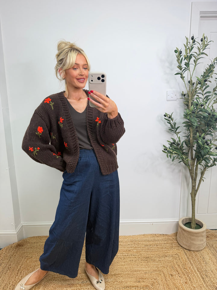 Petal Cardigan - Chocolate & Orange