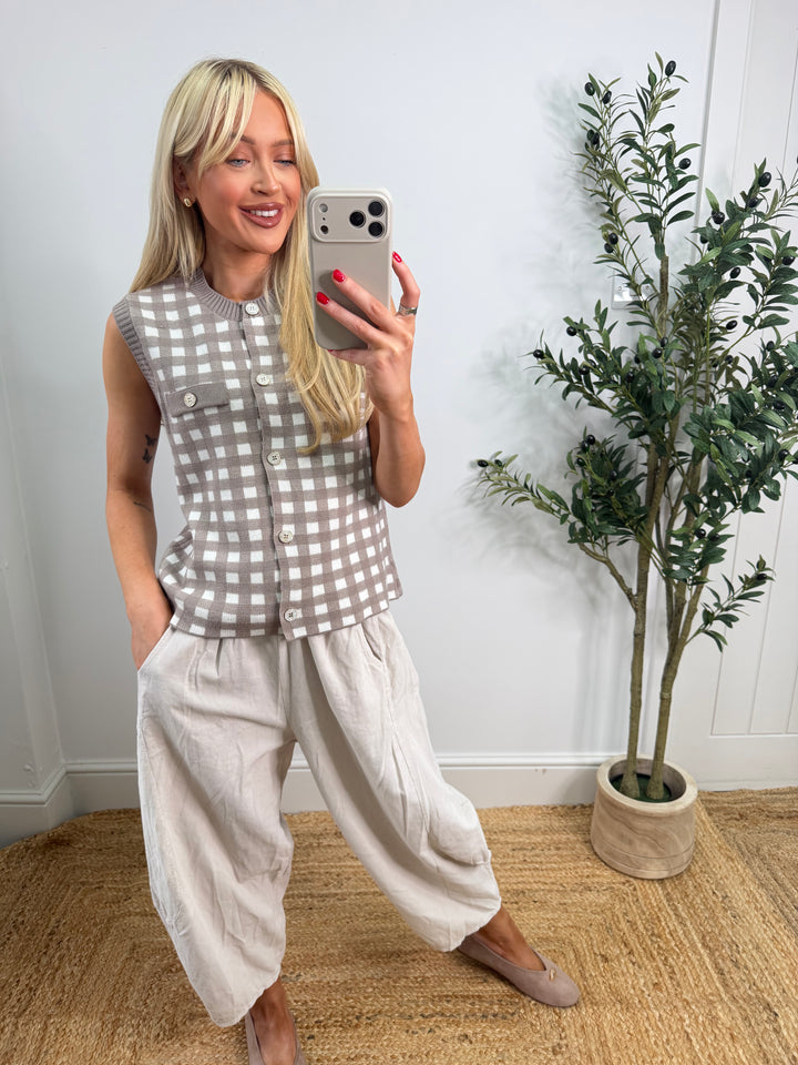 Olivia Check Knit - Mocha & Cream