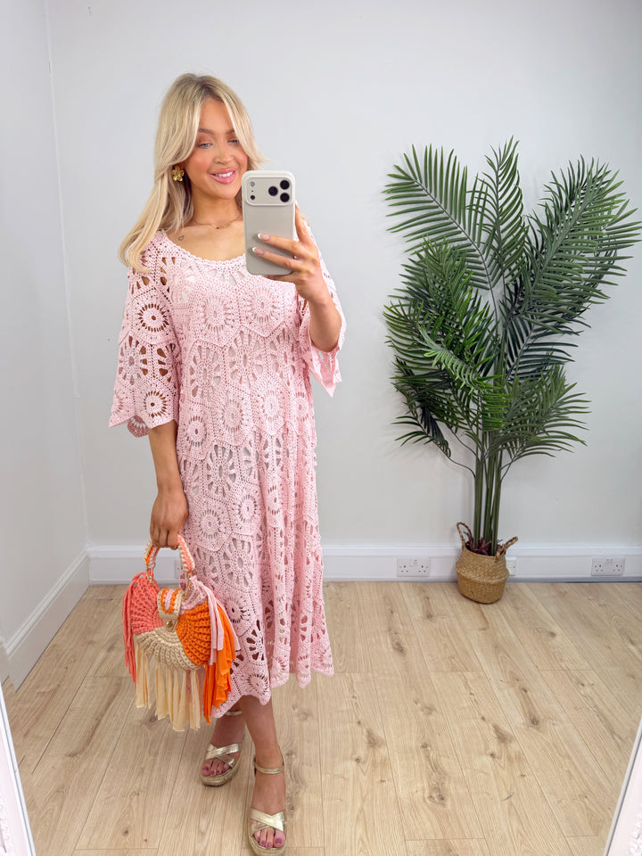 Ruby Crochet Dress - Pink