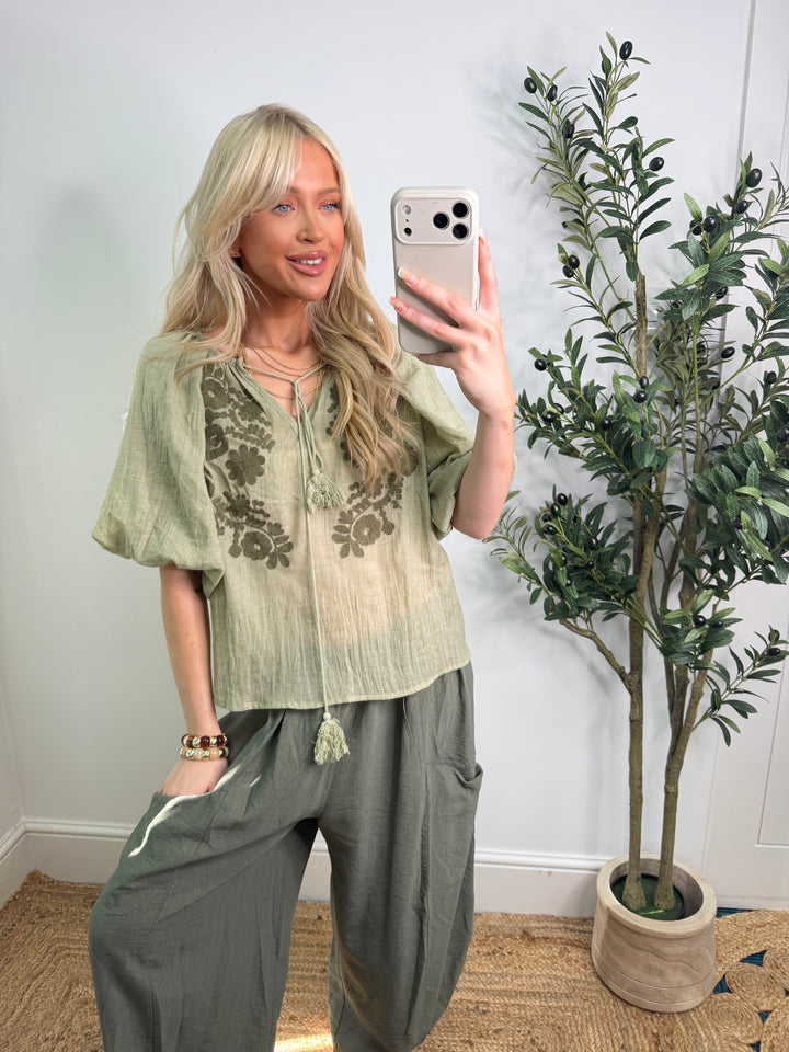 Judy Top - Pistachio & Khaki