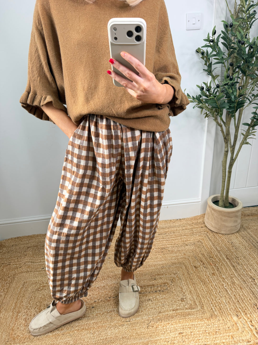 Stassie Check Trousers - Tan & Cream
