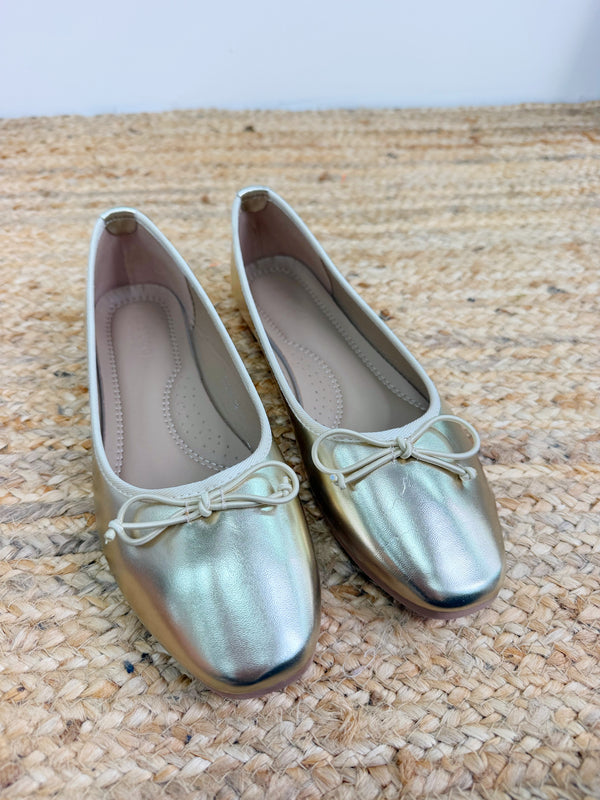 Bow Ballet Pumps - Gold