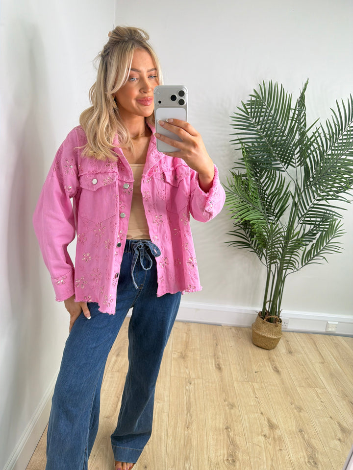 Libby Sequin Denim Jacket - Pink