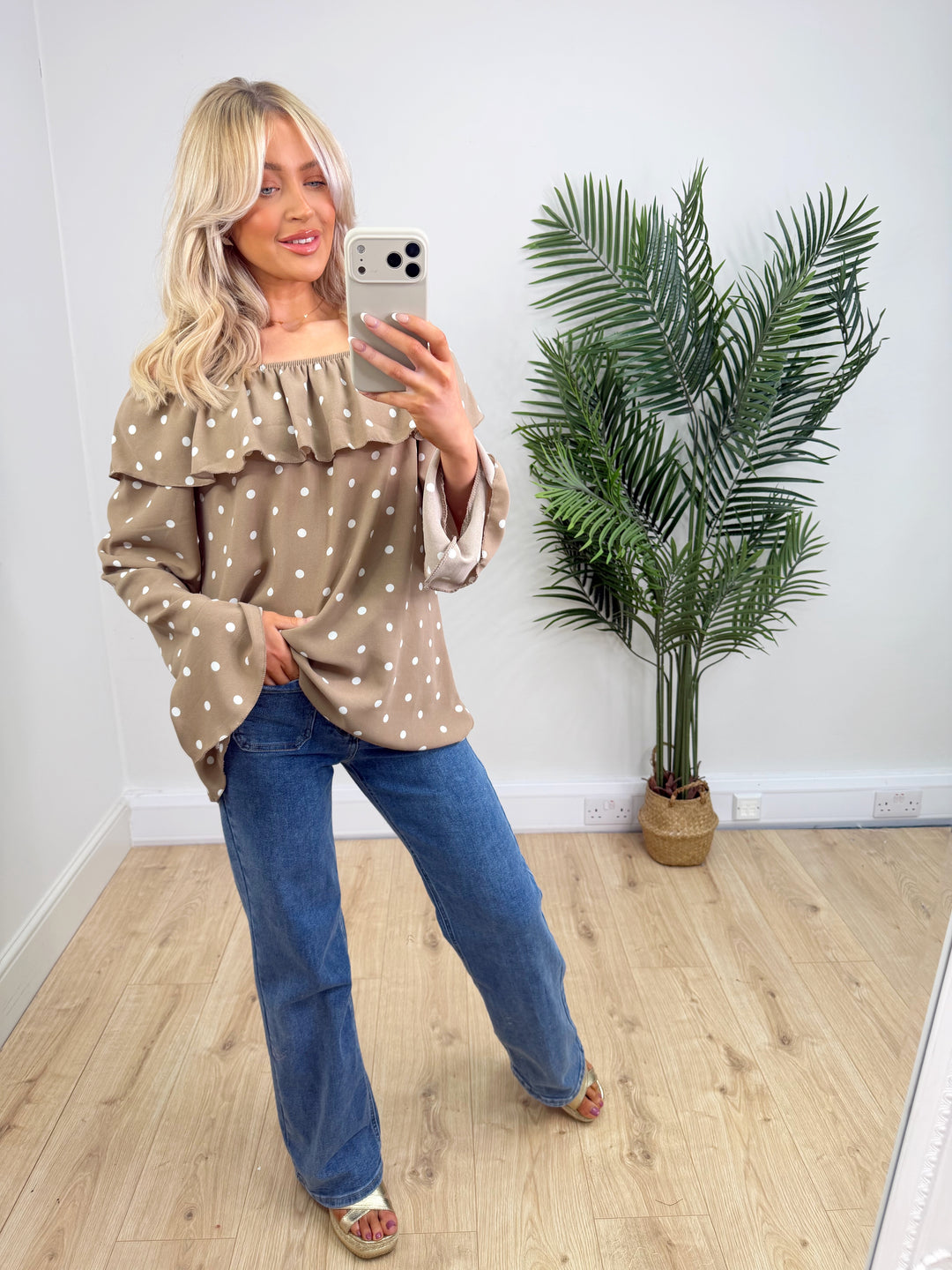 Linda Polka Dot Bardot - Mocha