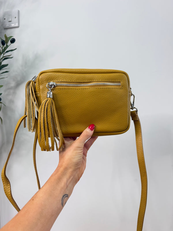 Real Leather Camera Bag - Mustard