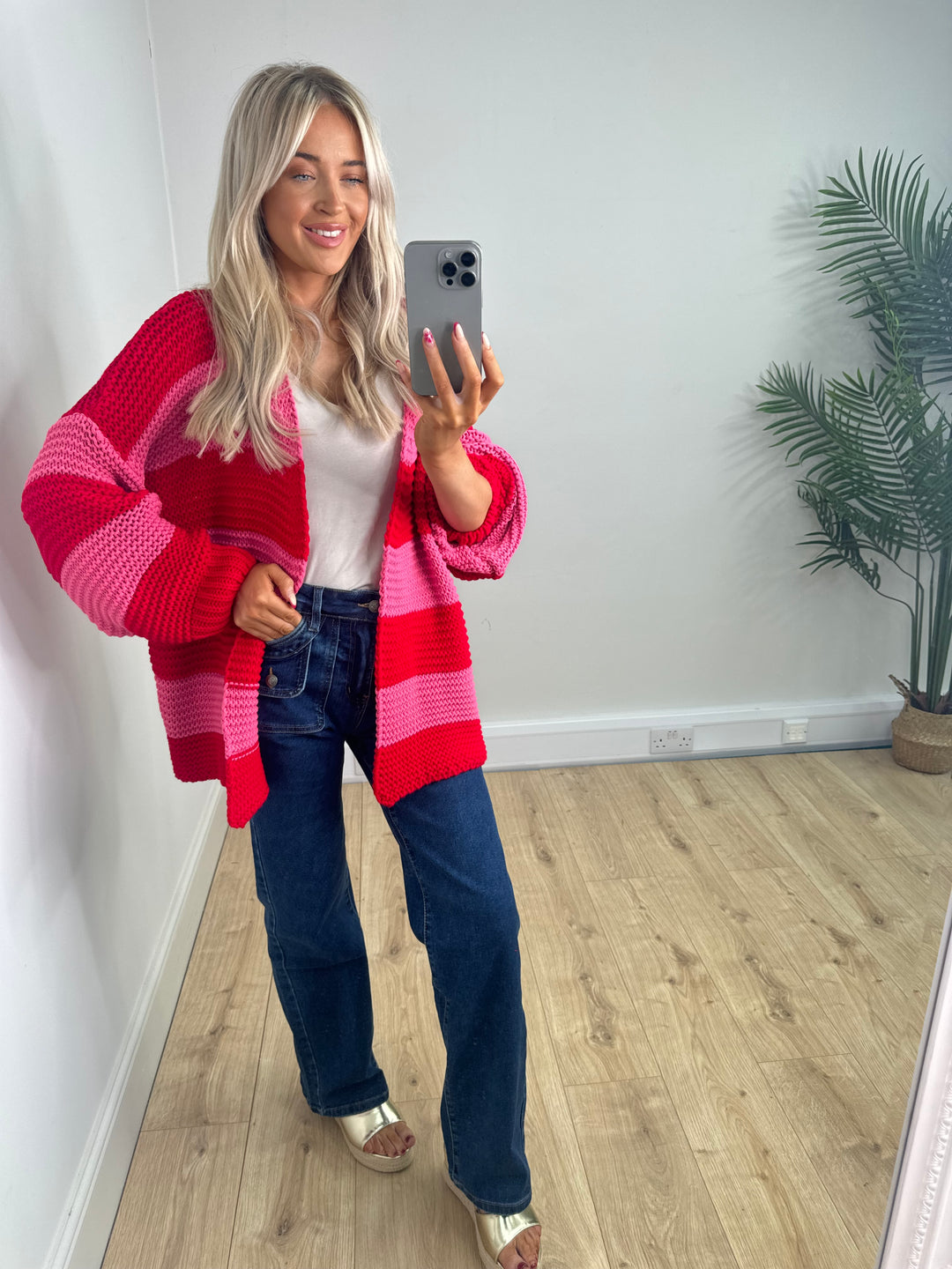 Chunky Stripe Cardigan - Pink & Red