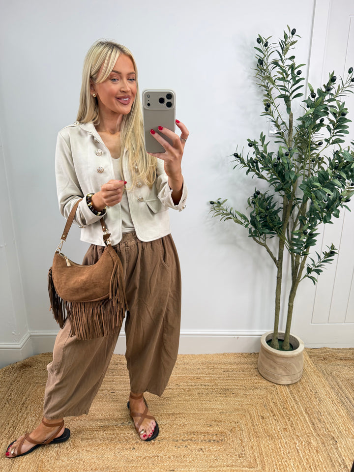 Brittany Short Suede Jacket - Cream