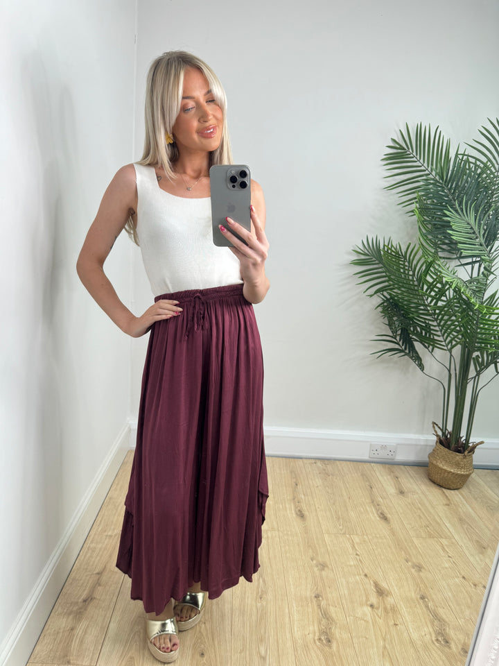 Sienna Wideleg Trousers - Burgundy