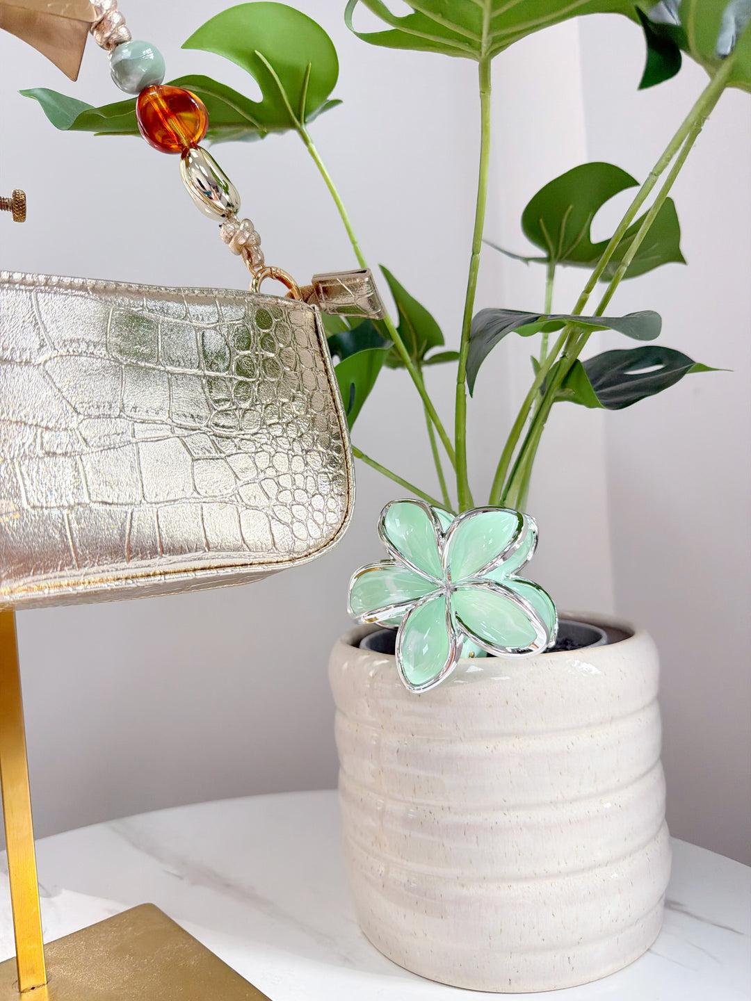 Flower Clip - Mint & Silver