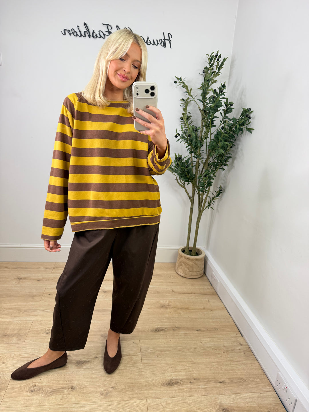 Isla Stripe Sweatshirt - Chocolate & Mustard