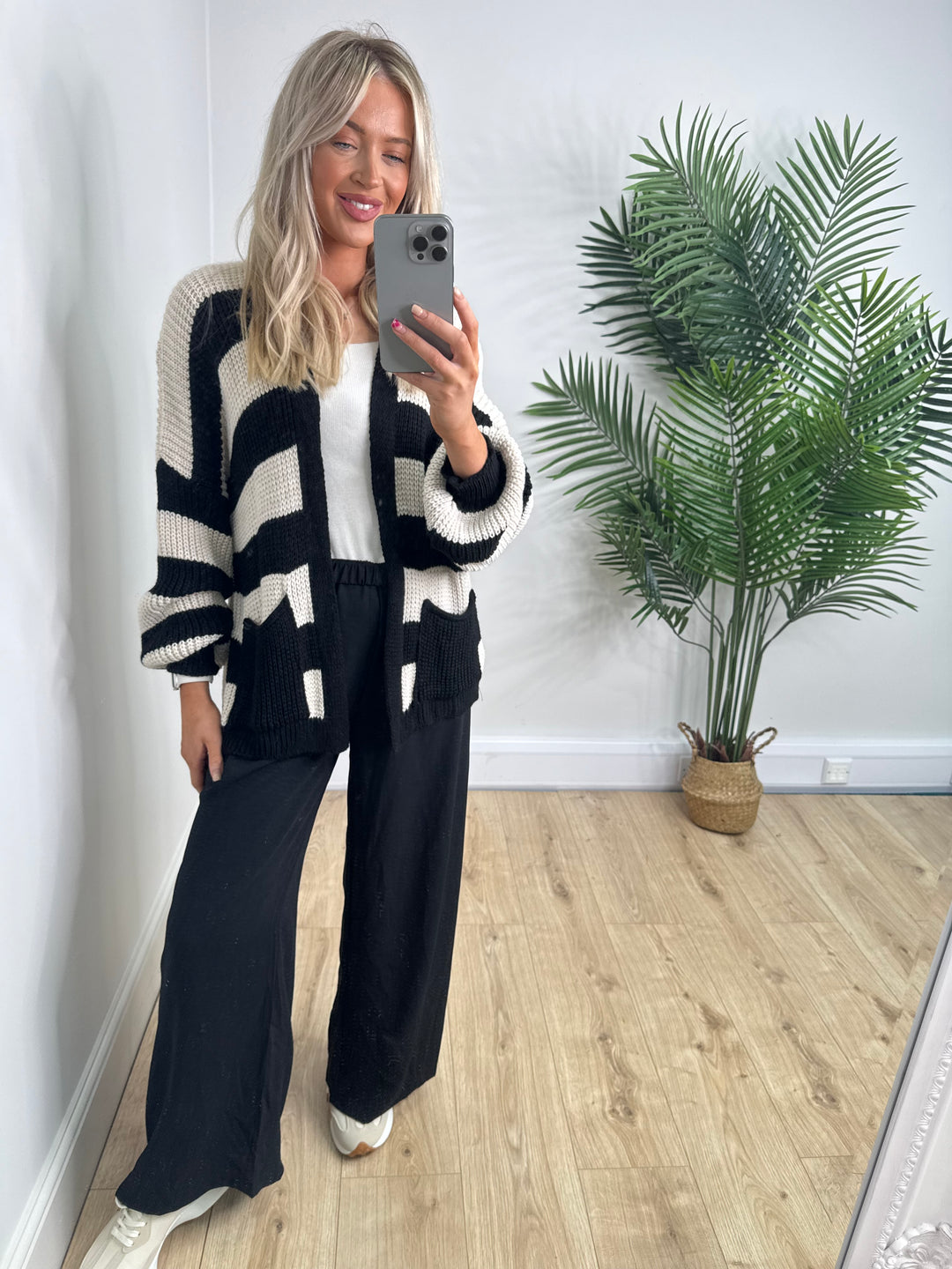 Beatrice Stripe Cardigan - Black