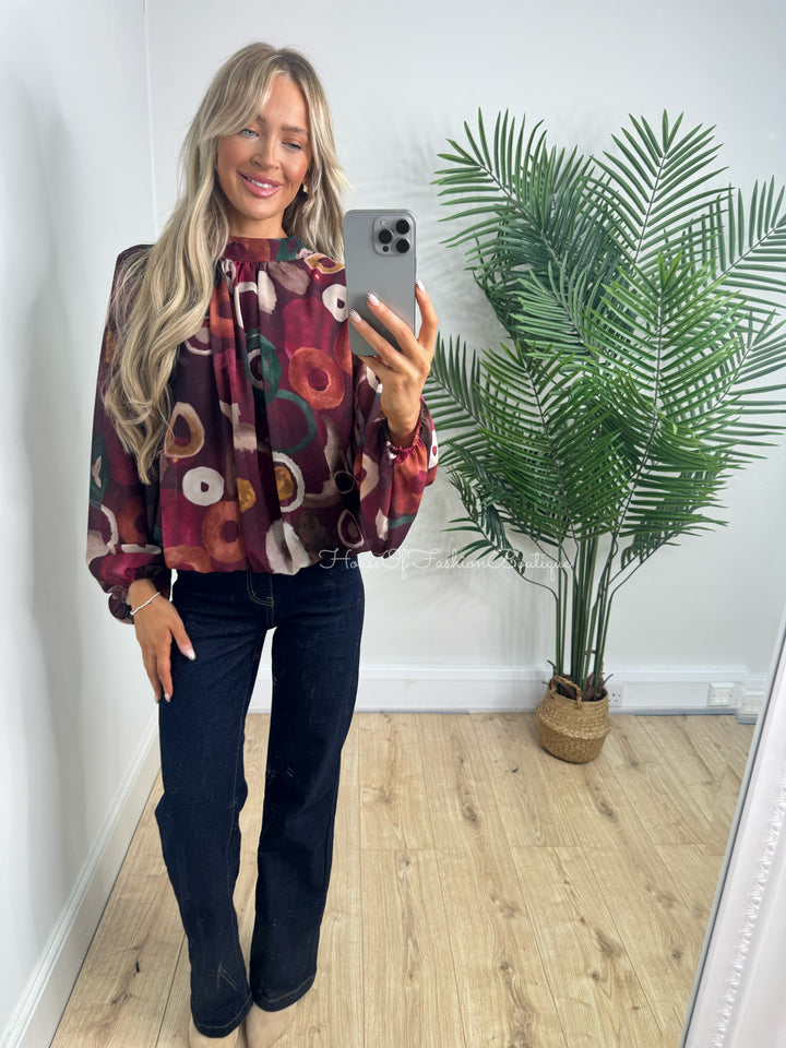 Lainey Bubble Hem Top - Burgundy