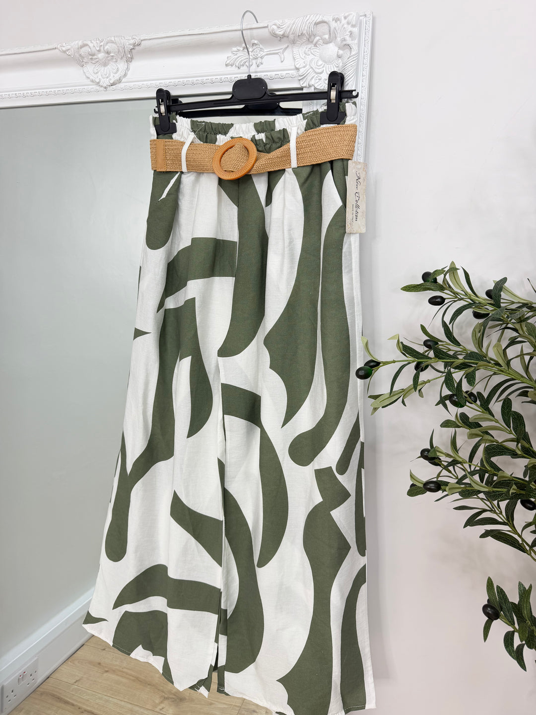 Belted Printed Trousers - Khaki