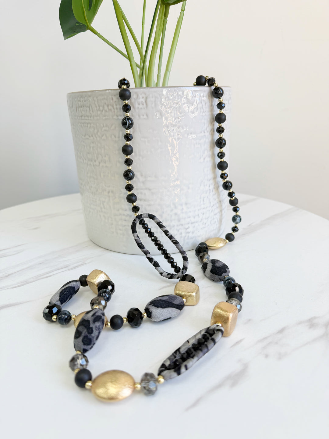Leopard Print Necklace - Charcoal