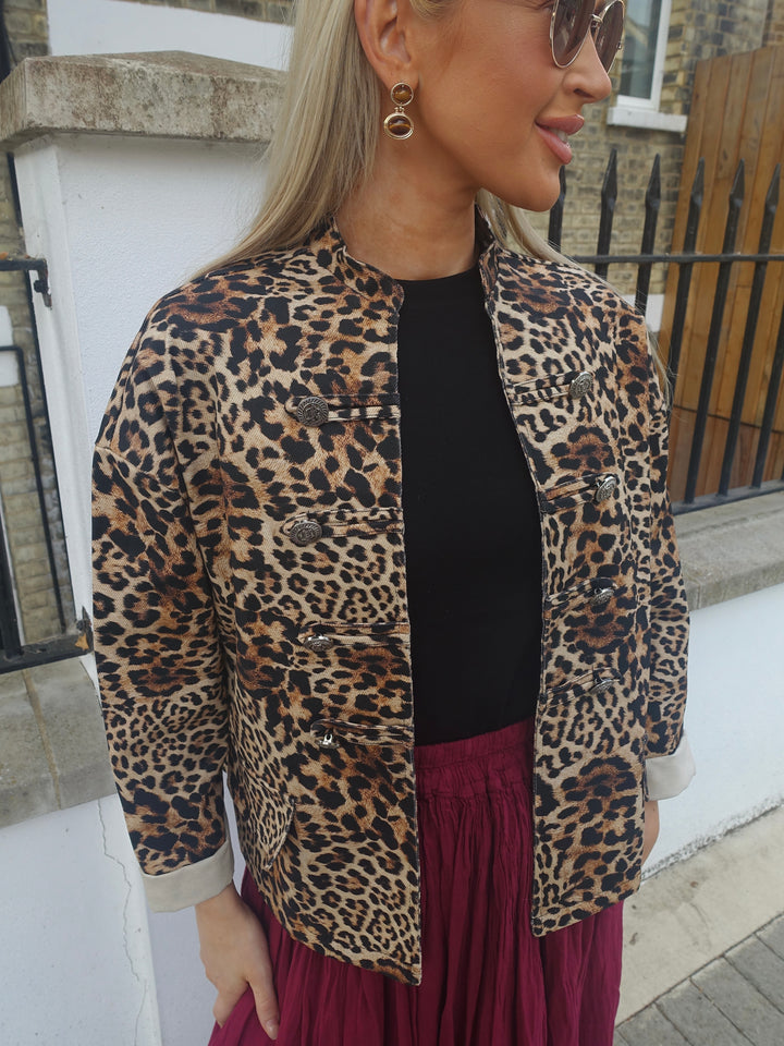 Leopard Military Jacket - Tan