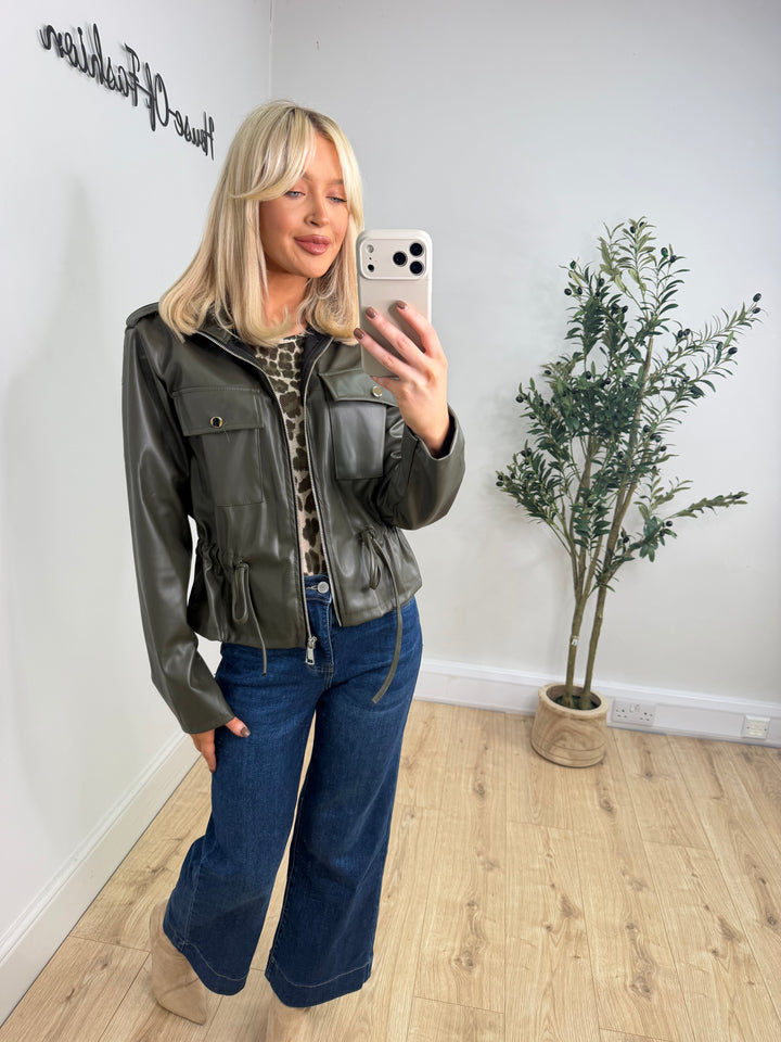 Scarlet PU Jacket - Khaki