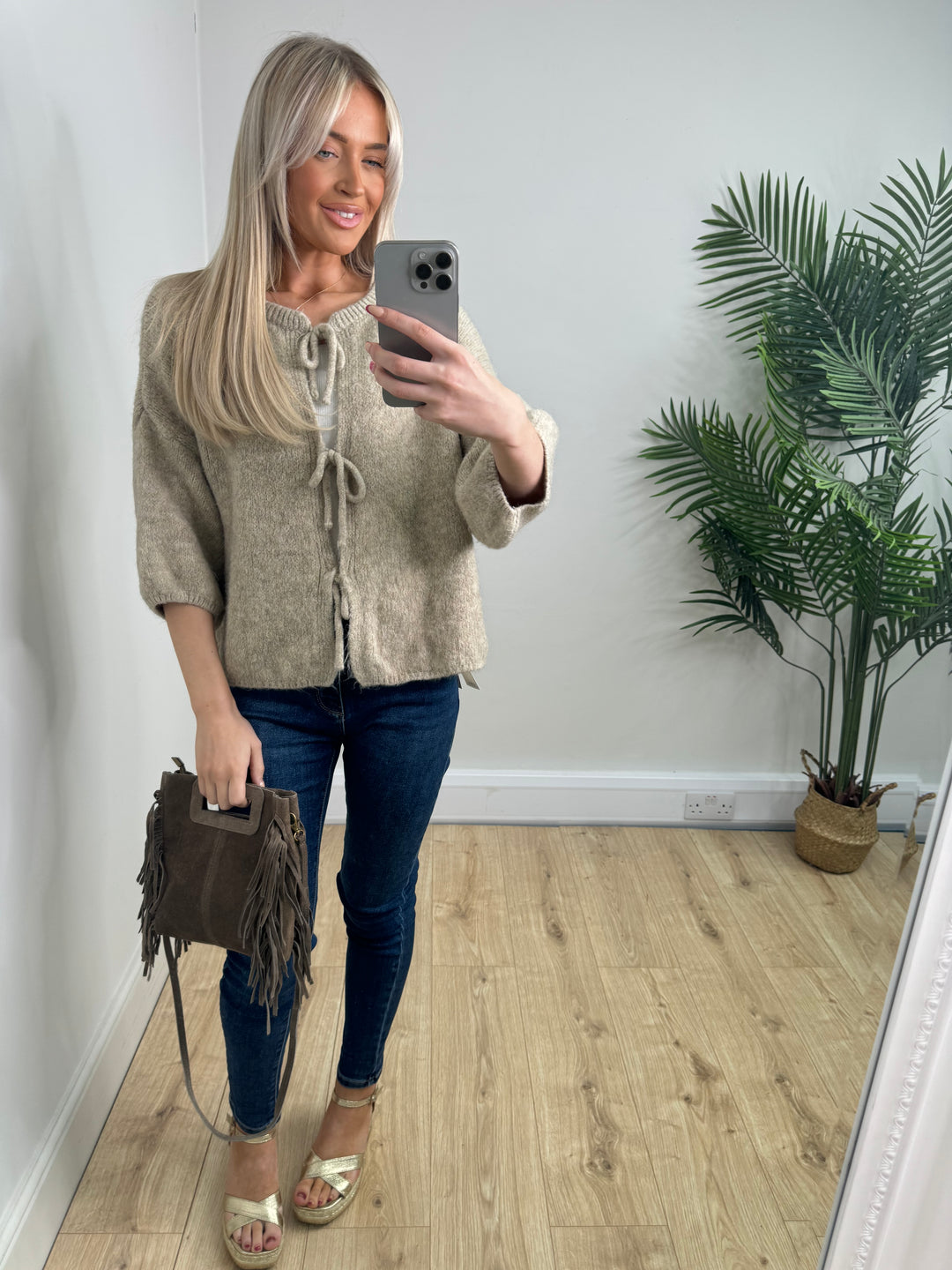Lily Tie Cardigan - Oatmeal