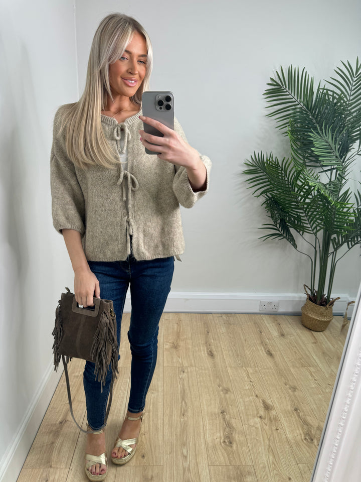 Lily Tie Cardigan - Oatmeal