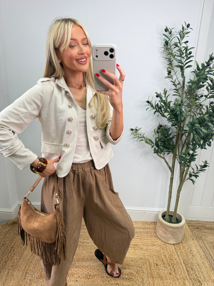 Brittany Short Suede Jacket - Cream