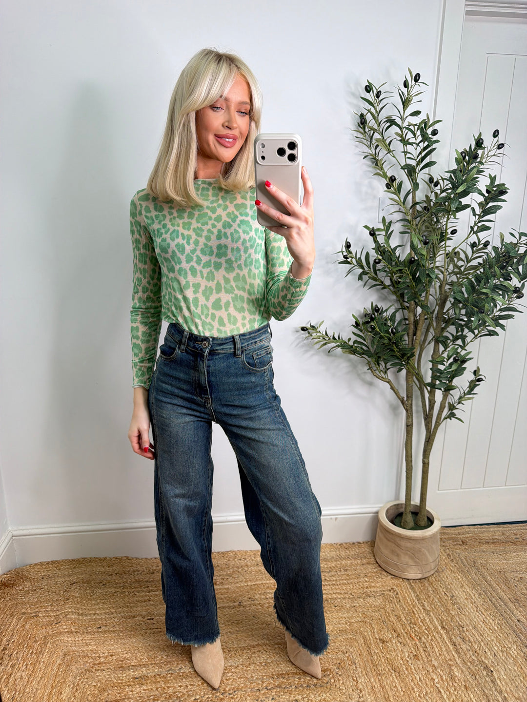 Cashmere Blend Top - Emerald Leopard