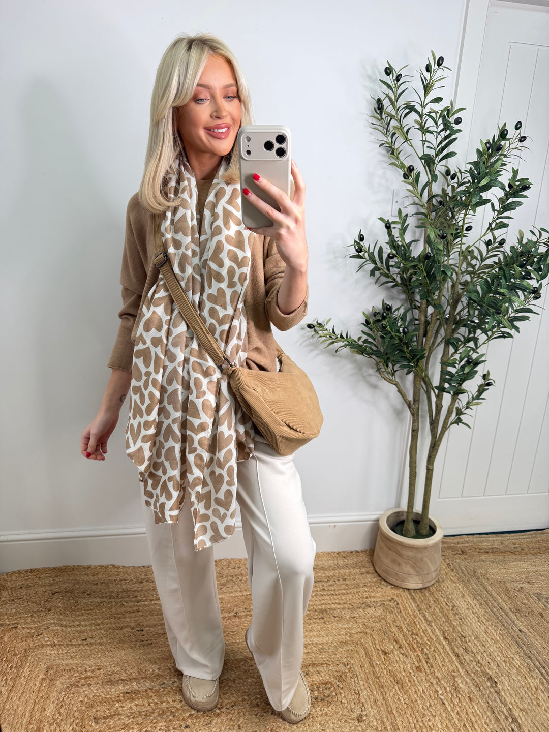 Celine Heart Scarf - Tan