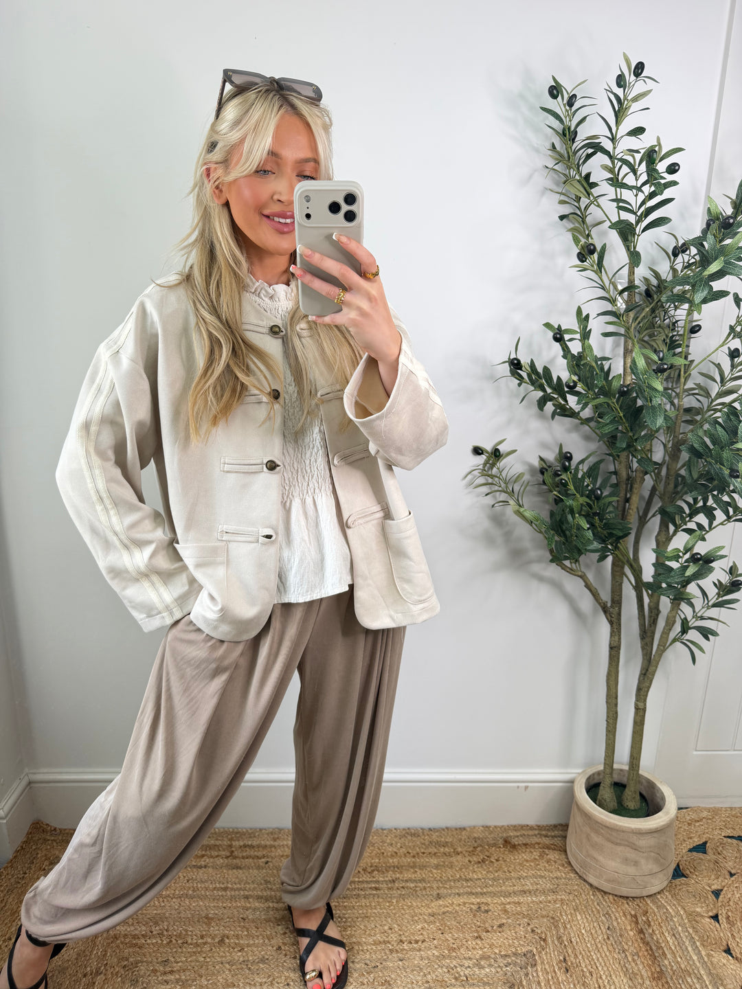 Stacie Military Suede Jacket - Cream