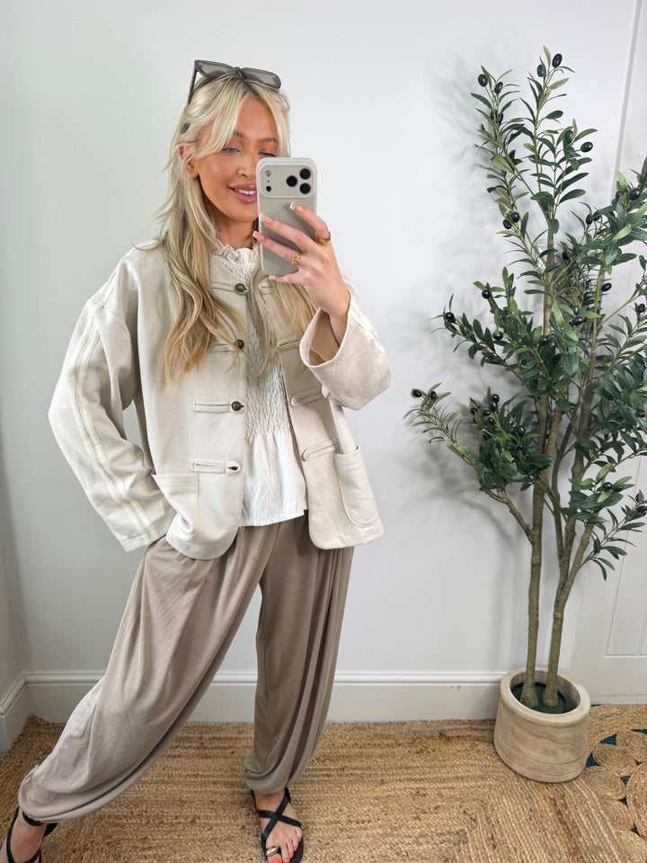 Stacie Military Suede Jacket - Cream