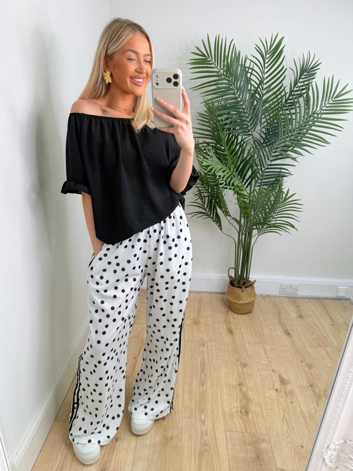 Mari Polka Dot Joggers - White