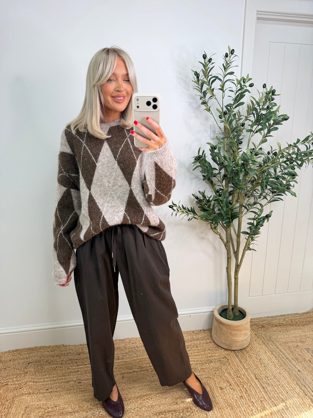 Amelia Argyle Knit - Chocolate & Beige