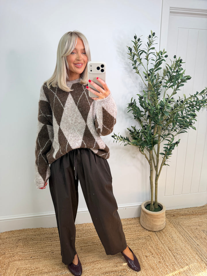 Amelia Argyle Knit - Chocolate & Beige