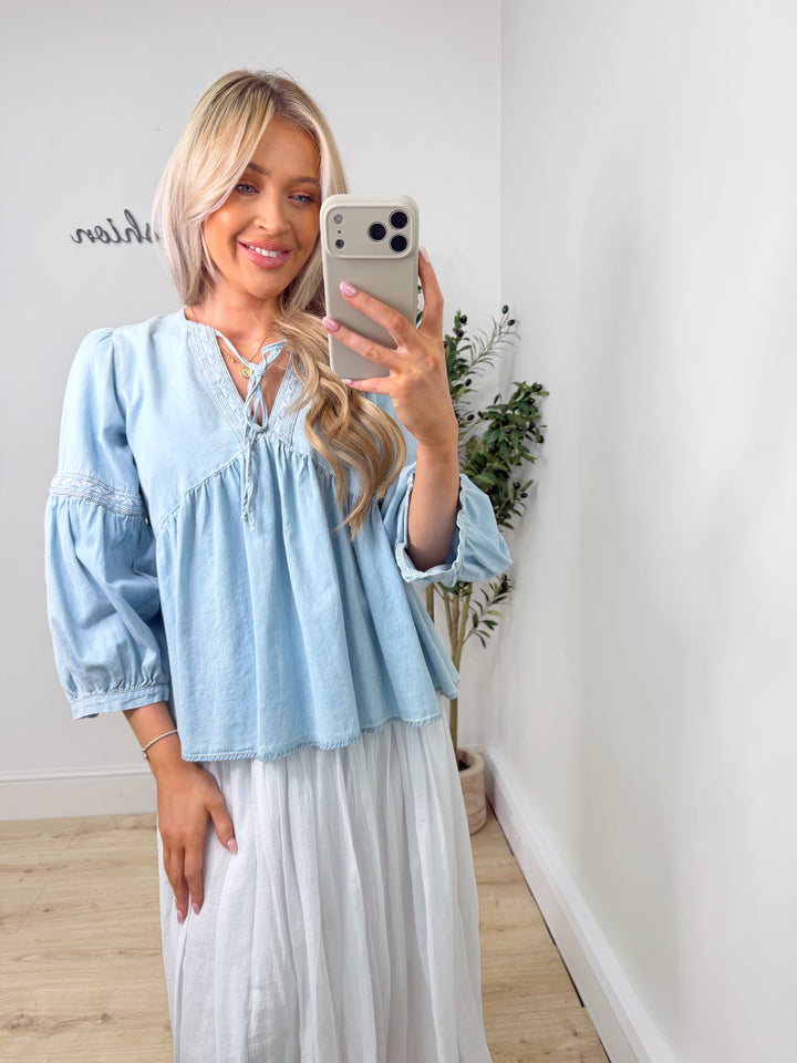 Alexa Chambray Smock Top