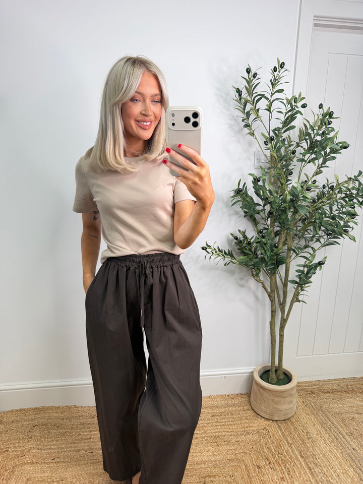 Short Sleeved Basic Top - Beige
