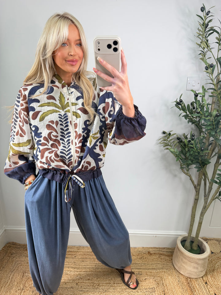 Jasmine Bomber Jacket - Blue Patterned