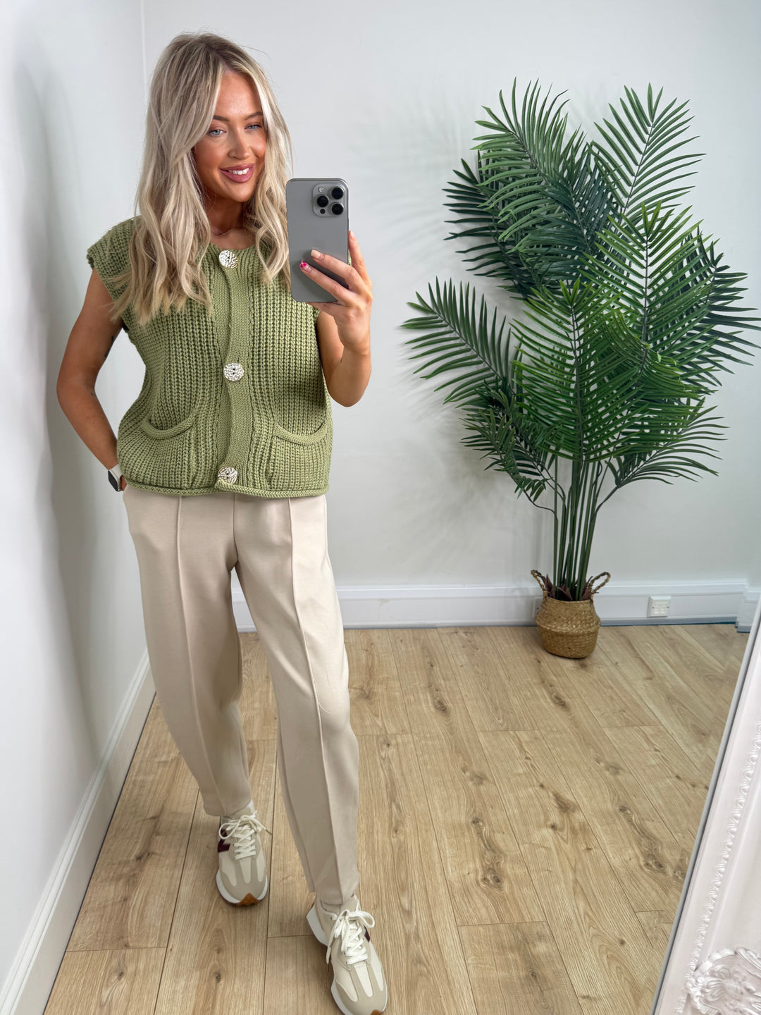 Fern Gold Button Tank - Pistachio Green