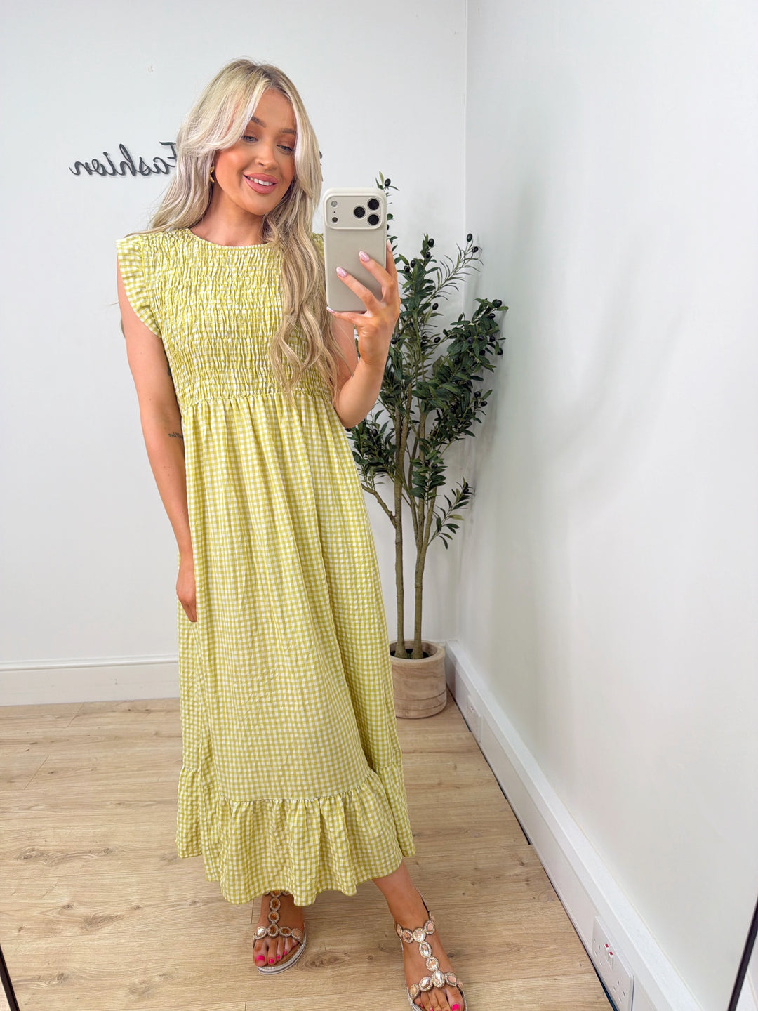 Gingham Dress - Lime
