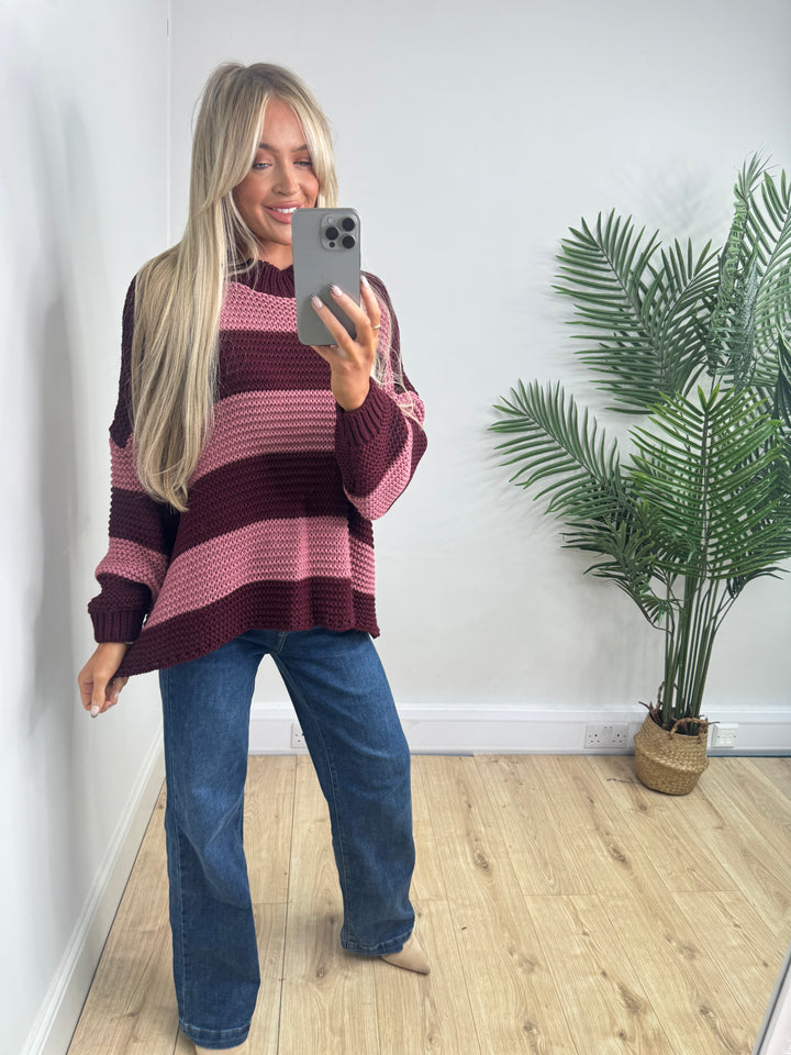 Chunky Stripe Jumper - Pink & Burgundy