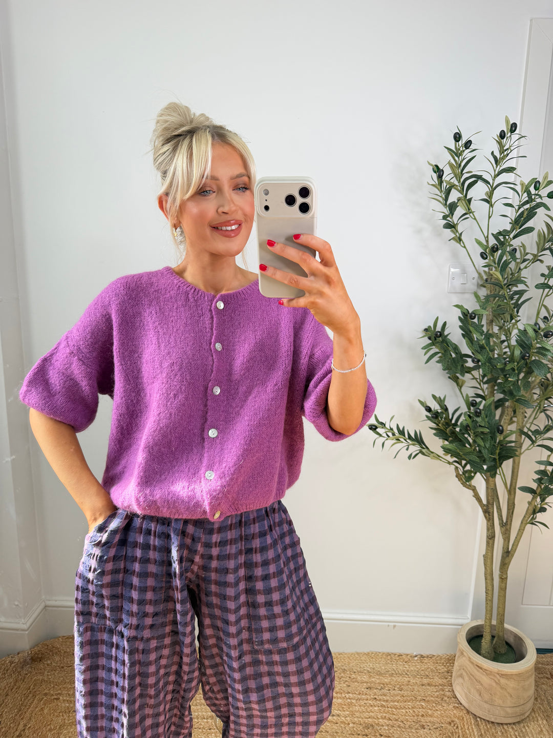 Kassia Cardigan - Purple Short Sleeve