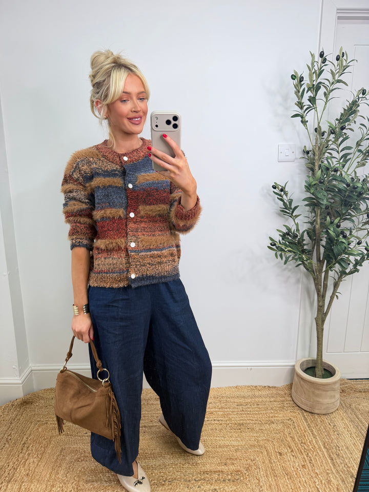 Mariah Cardigan - Tan & Blue