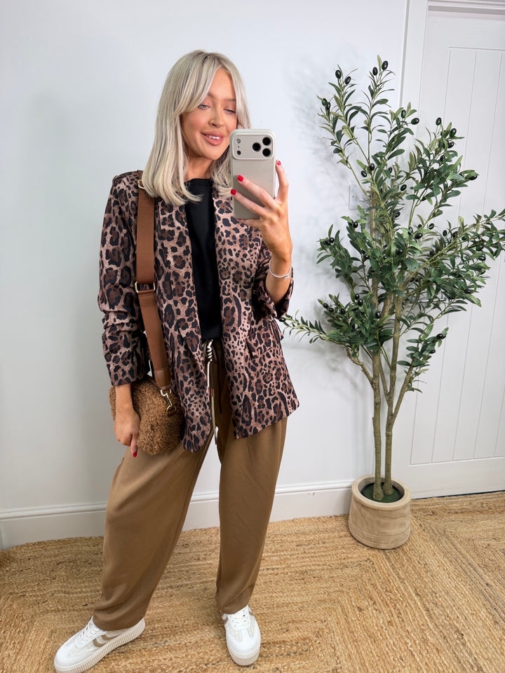 Ruched Blazer - Tan Leopard