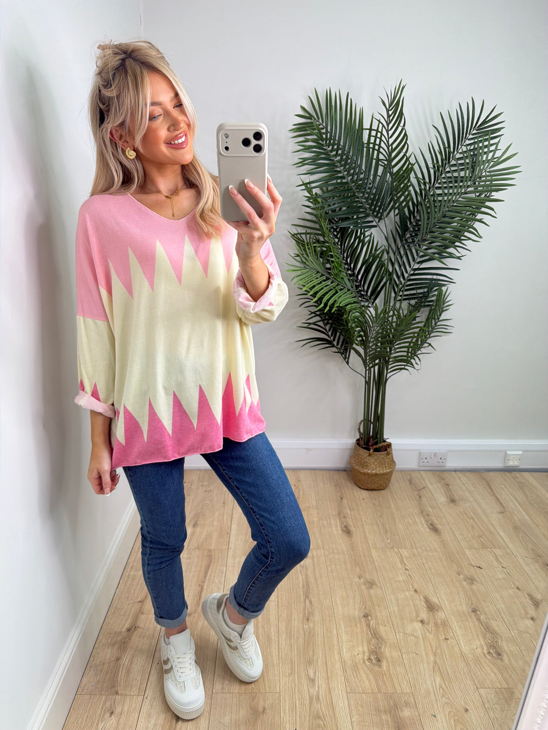 Lena Zig Zag Top - Lemon & Pink