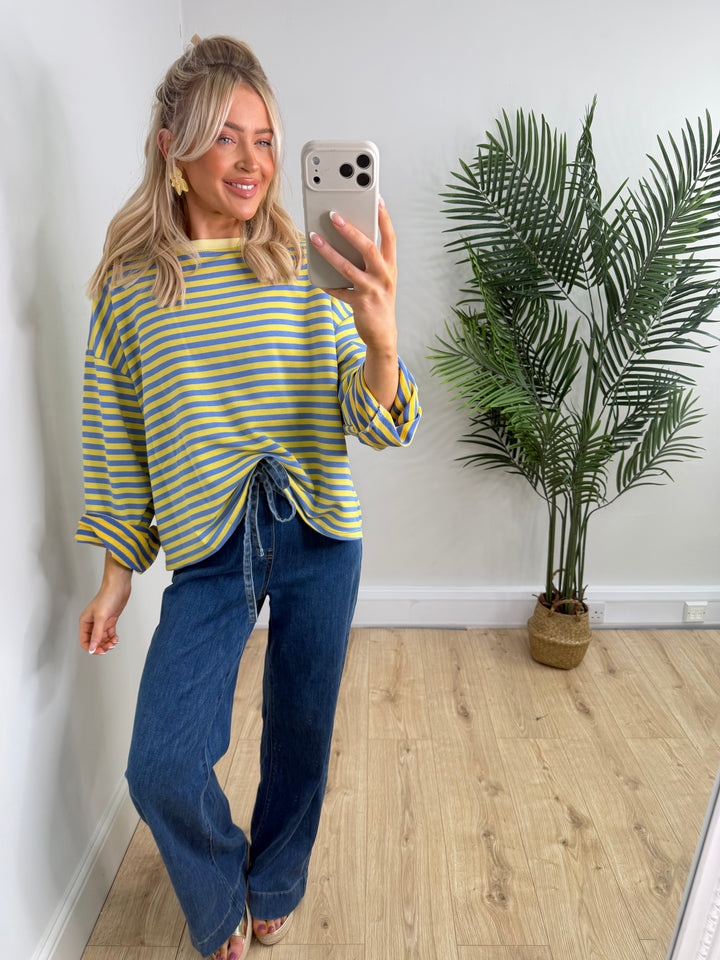 Girly Slogan Sweatshirt - Lemon & Blue