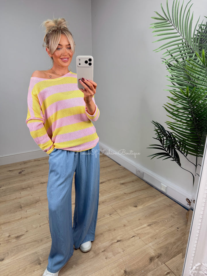 Chloe Crochet Top - Lemon & Pink