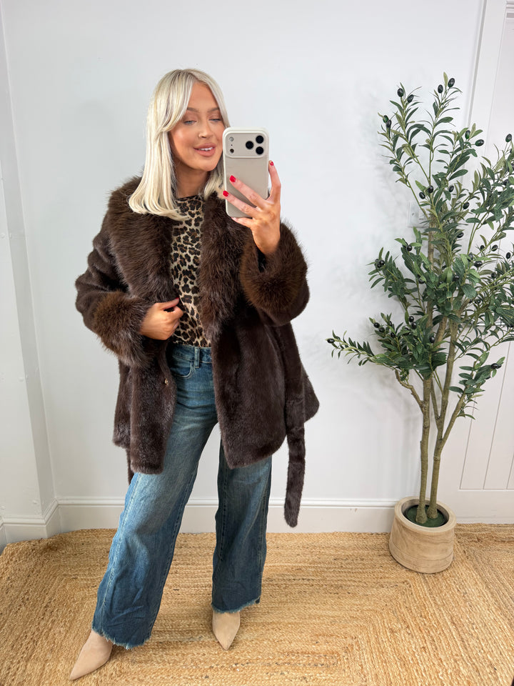 Luxe Fur Faux Coat - Chocolate