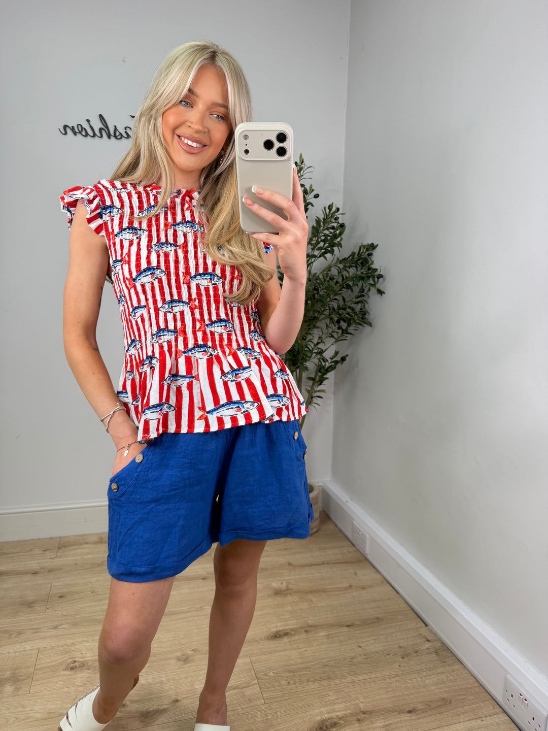 Printed Peplum Top - Lobster