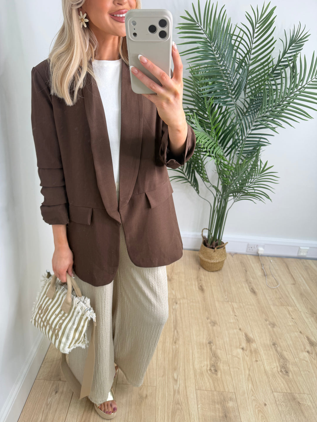Ruched Blazer - Chocolate