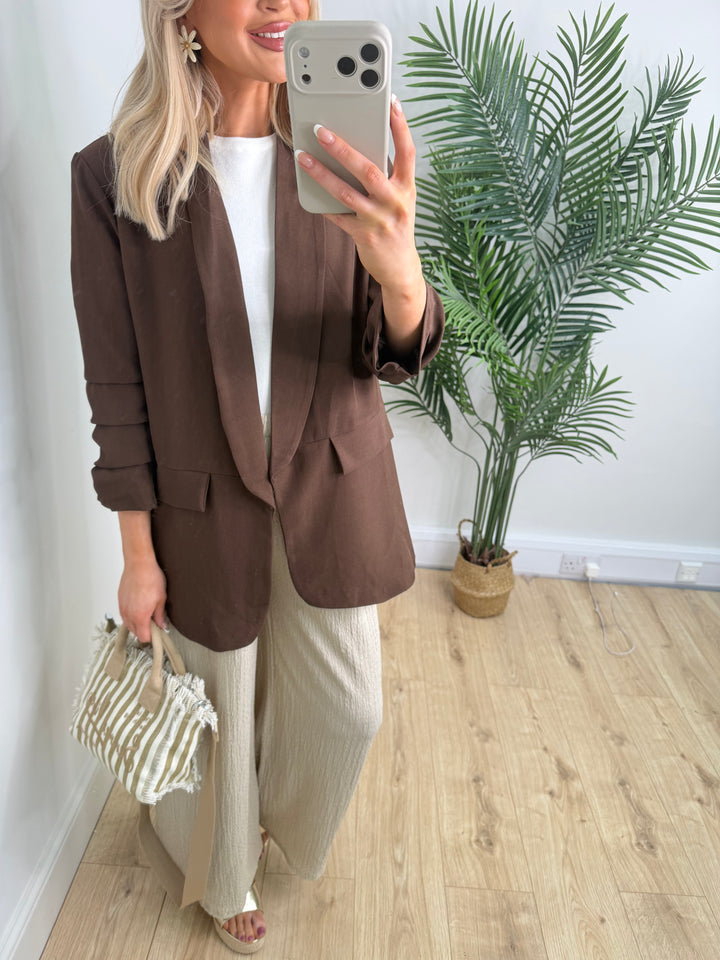 Ruched Blazer - Chocolate