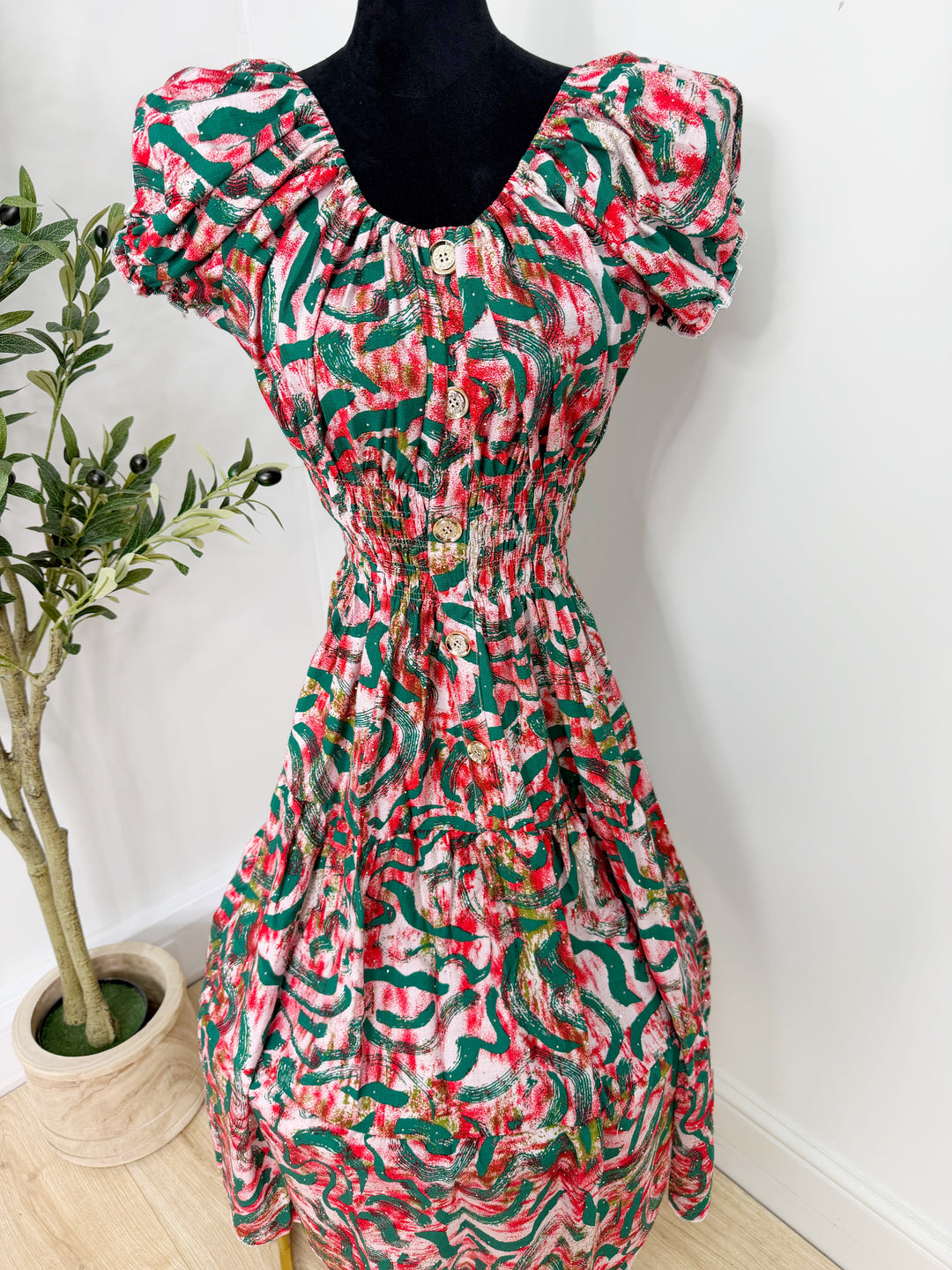 Printed Bardot Dress - Midi