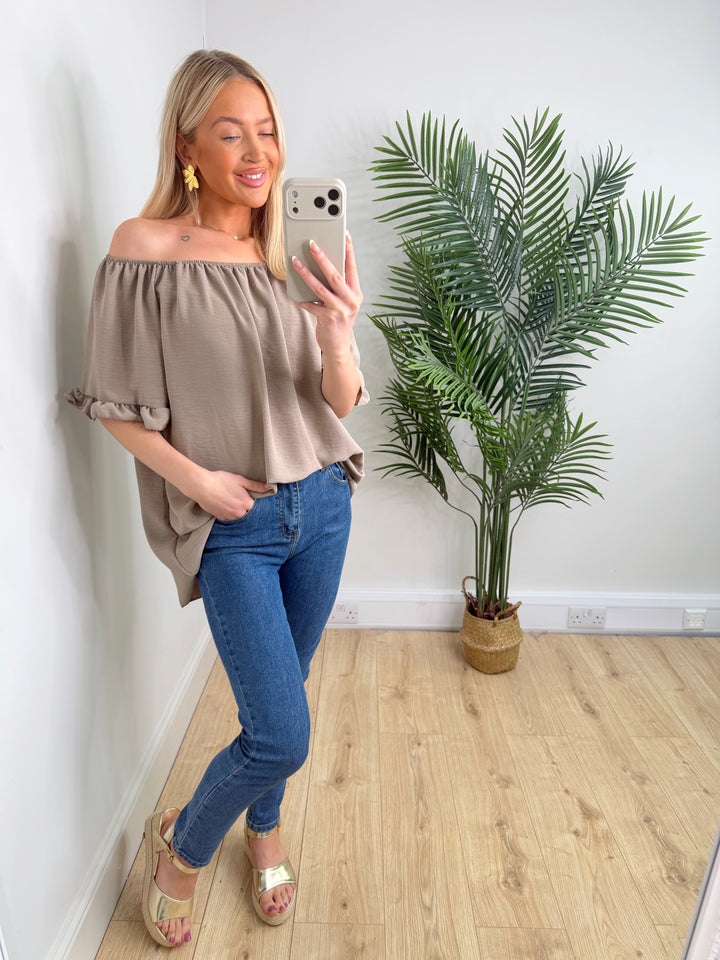 Ivy Frill Sleeve Bardot - Mocha