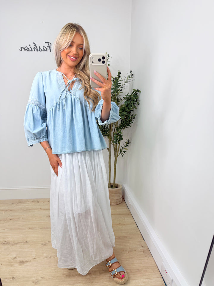 Alexa Chambray Smock Top