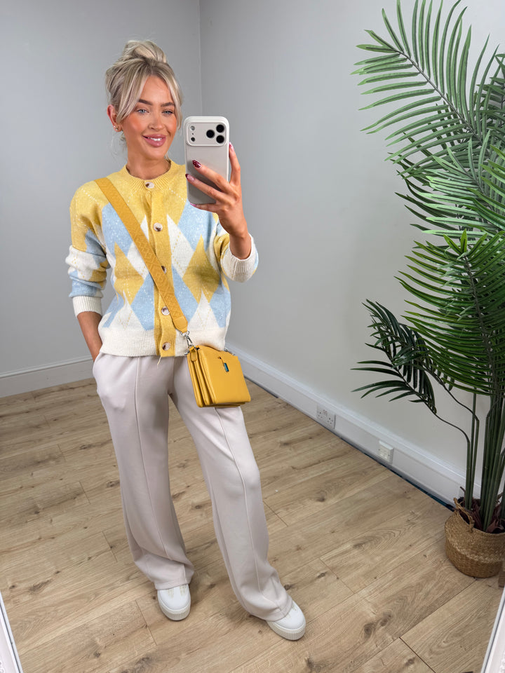 Arianna Argyle Cardigan - Mustard & Blue